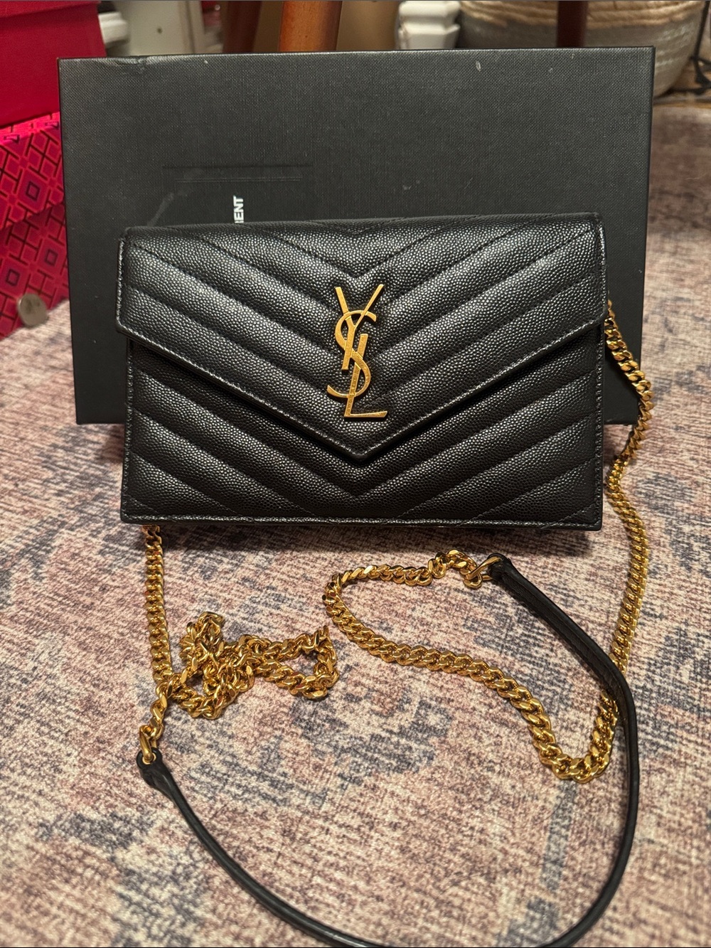 Saint Laurent Black Quilted Leather Crossbody with Gold Hardware
